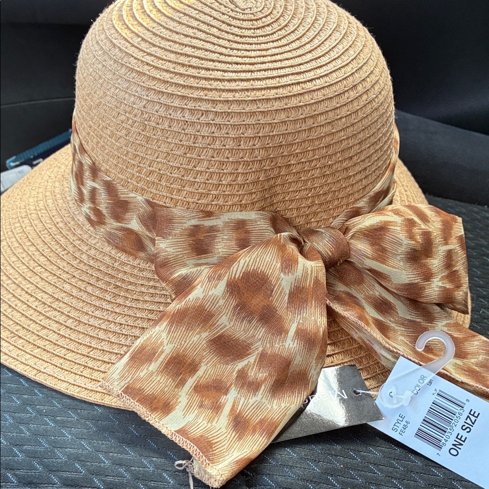 Tan Sun Hat With Leopard Elegant Bow